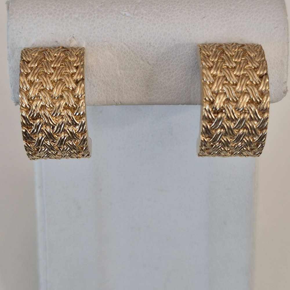 Christian DIOR VINTAGE Goldtone Wide Half Hoop Clip Earrings